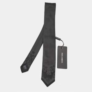 مملوكة مسبقًا Dolce & Gabbana Black Jacquard Skinny Tie 