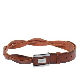 Pre Owned Dolce & Gabbana Brown Braided Leather Belt Size 85