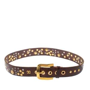 Pre Owned Dolce & Gabbana Brown Leather Gold Grommet Belt Size 95