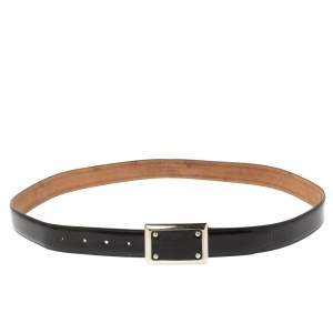 Pre Owned Dolce & Gabbana Black Patent Leather Logo Plaque Belt 105CM