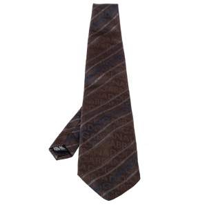 Dolce & Gabbana Brown Logo Silk Striped Tie 
