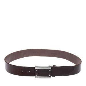 Pre Owned Dolce & Gabbana Dark Brown Leather Logo Plaque Belt 85CM