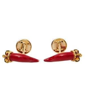 Dolce & Gabbana 18K Yellow Gold Red Enameled Good Luck Cufflinks