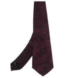 Pre Owned Dolce & Gabbana Burgundy Floral Silk Jacquard Tie