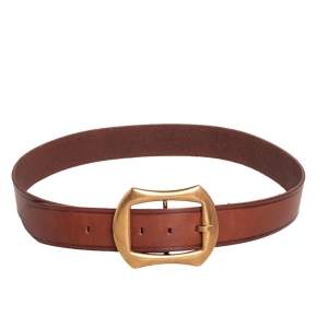 Pre Owned Dolce & Gabbana Brown Leather Buckle Belt 90 CM