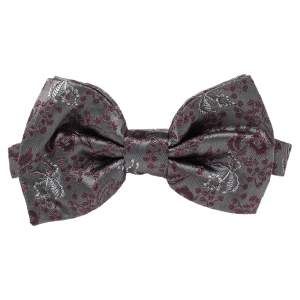 Pre Owned Dolce & Gabbana Grey Floral Silk Jacquard Bow Tie