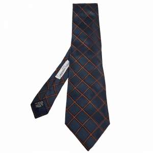 Pre Owned Dolce & Gabbana Cravatte Navy Blue Patterned Silk Jacquard Tie