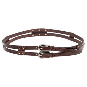 Pre Owned Dolce & Gabbana Dark Brown Leather Double Buckle Belt 95 CM