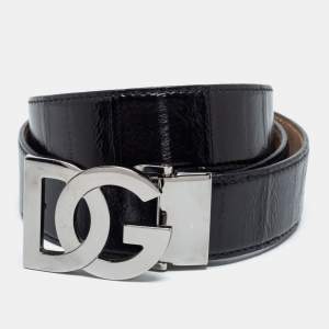 Pre Owned Dolce & Gabbana Black Eel Leather DG Logo Buckle Belt 110 CM