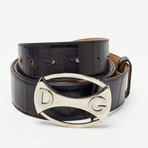 Dolce & Gabbana Black Eel Leather DG Oval Buckle Belt 105CM