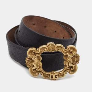 Dolce & Gabbana Black Leather Cherub Crest Buckle Belt 100CM