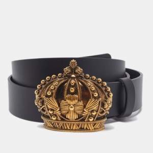 Dolce & Gabbana Black Leather Crown Buckle Belt 95CM