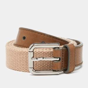 Dolce & Gabbana Beige/Brown Canvas and Leather Belt 90CM