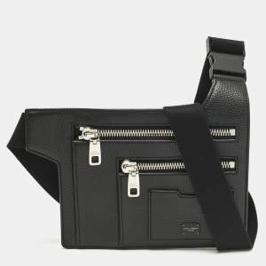 Dolce & Gabbana Black Leather Palermo Angular Multi-Zip Flat Belt Bag