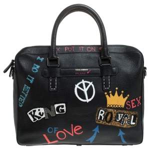 Dolce & Gabbana Black Leather Embellished Patch Briefcase