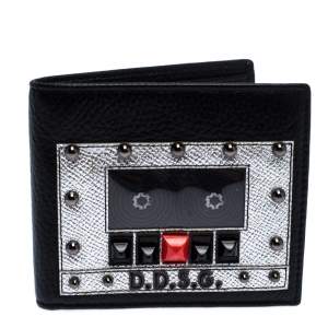 Dolce & Gabbana Black Leather Bottalato Radio 6 CC Bifold Wallet