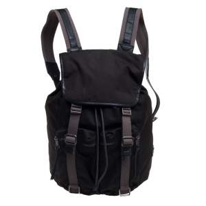 Dolce & Gabbana Dark Khaki Green Canvas and Leather Double Pocket Backpack