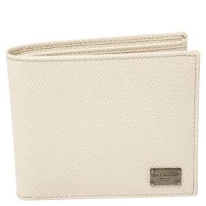 Pre Owned Dolce & Gabbana Off White Leather Bifold Wallet 
