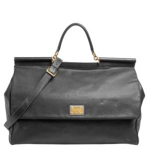 Dolce & Gabbana Black Leather Miss Sicily Weekender Bag