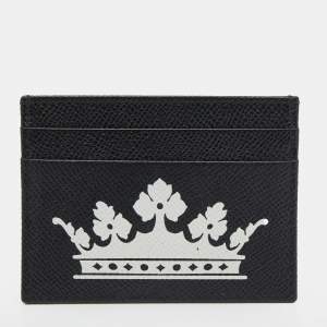 Pre Owned Dolce & Gabbana Black Leather Crown Card Holder