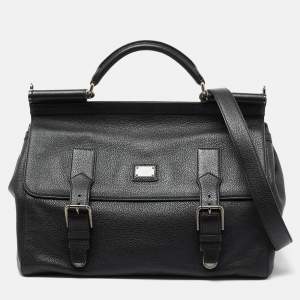 Dolce & Gabbana Black Leather Sicily Travel Bag
