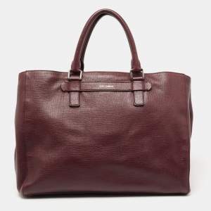 Pre Owned Dolce & Gabbana Burgundy Leather Weekender Tote       