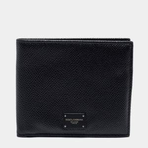 Pre Owned Dolce & Gabbana Black Leather Bifold Compact Wallet