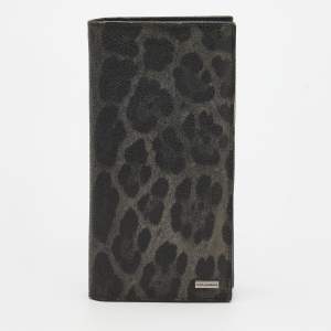 Dolce & Gabbana Grey/Black Leopard Print Coated Canvas Long Wallet