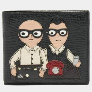 Dolce & Gabbana Black Leather Artist Patch Bifold Wallet 