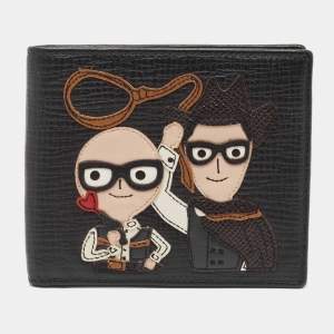 Dolce & Gabbana Black Leather Cowboy Patch Bifold Wallet