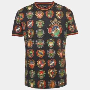 Pre Owned Dolce & Gabbana Black Emblem Print Cotton T-shirt L