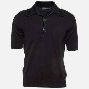 Pre Owned Dolce & Gabbana Black Logo Print Cotton Polo T-Shirt M