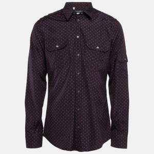 Dolce & Gabbana Gold Dark Purple Dotted Cotton Buttoned Up Shirt XXS