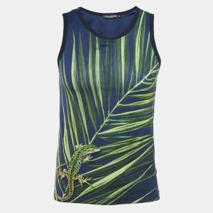 Pre Owned Dolce & Gabbana Navy Printed Cotton Knit Sleeveless T-Shirt XS