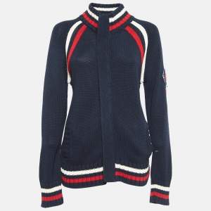 Dolce & Gabbana Navy Blue Applique Rib Knit Zip-Up Jacket S