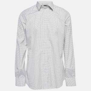 Pre Owned Dolce & Gabbana White Polka Dots Jacquard Cotton Shirt XL