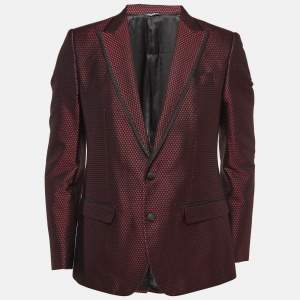 Dolce & Gabbana Burgundy Textured Jacquard Tuxedo Jacket M