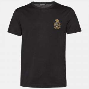 Pre Owned Dolce & Gabbana Black Cotton Embroidered Motif T-Shirt S