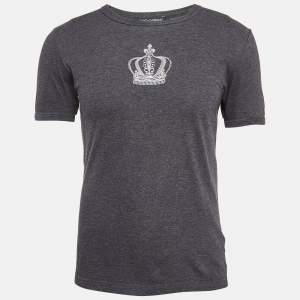 Pre Owned Dolce & Gabbana Grey Crown Embroidered Cotton T-Shirt S