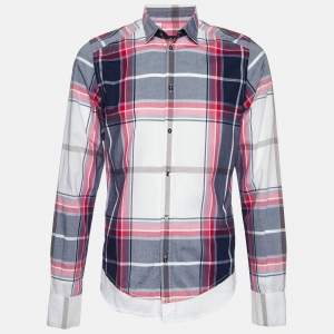 Pre Owned Dolce & Gabbana White/Pink Plaid Checked Cotton Gold Fit Shirt M