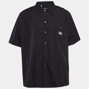 Dolce & Gabbana Black Cotton Logo-Plaque Short Sleeve Shirt XXXL