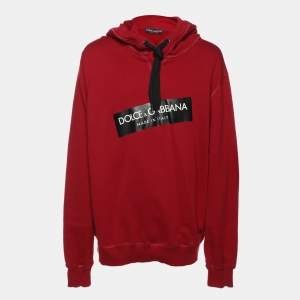 Dolce & Gabbana Burgundy Cotton Knit Logo Hoodie 4XL