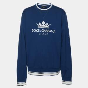 Dolce & Gabbana Blue Cotton Knit Logo Crew Neck Sweatshirt XXXL