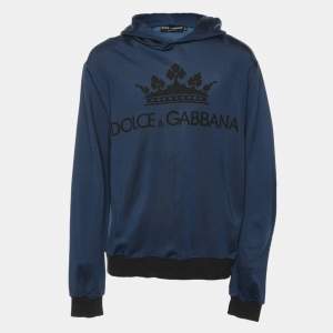 Dolce & Gabbana Blue Cotton Knit Logo Hoodie XXL