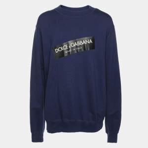 Dolce & Gabbana Blue Cotton Knit Logo Print Sweatshirt XXXL