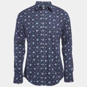Pre Owned Dolce & Gabbana Blue Floral Print Cotton Sicilia Slim Fit Shirt L