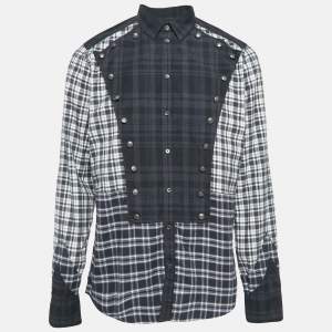 Pre Owned Dolce & Gabbana Grey Tartan Cotton Buttoned Patch Shirt XXL
