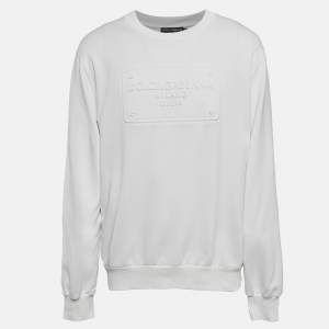 Pre Owned Dolce & Gabbana White Logo Embossed Cotton Sweatshirt XXL