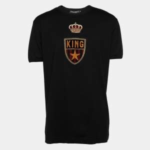Pre Owned Dolce & Gabbana Black Jersey Crown King Logo T-Shirt XL