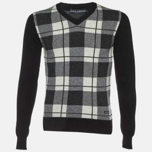 Pre Owned Dolce & Gabbana Black Checked Wool V-Neck Sweater M